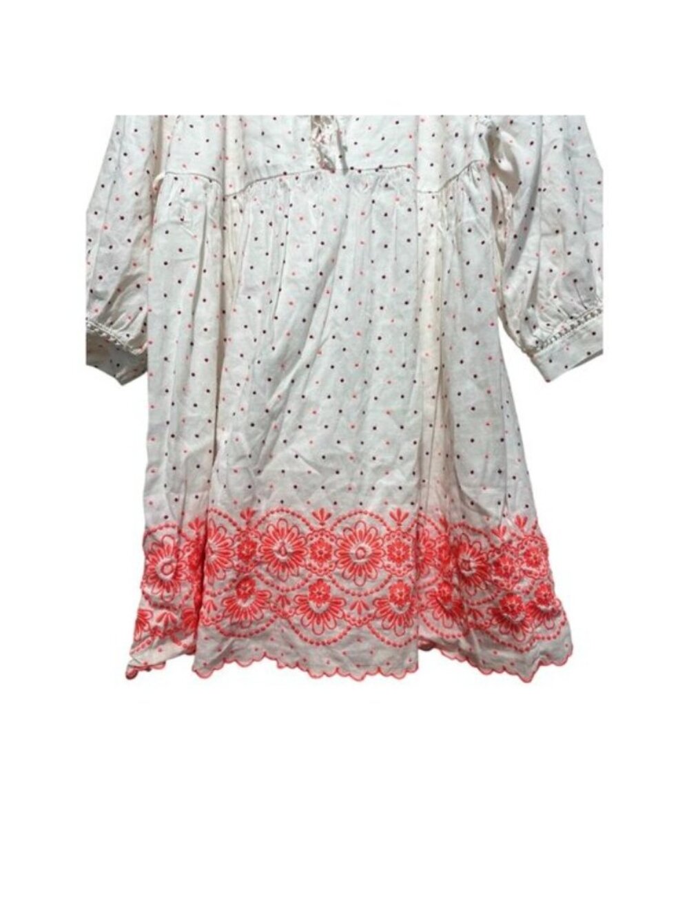 Sézane Grace Embroidery Polka Dots Dress 44 XXL White Bishop Sleeve Dainty Linen - Picture 11 of 16